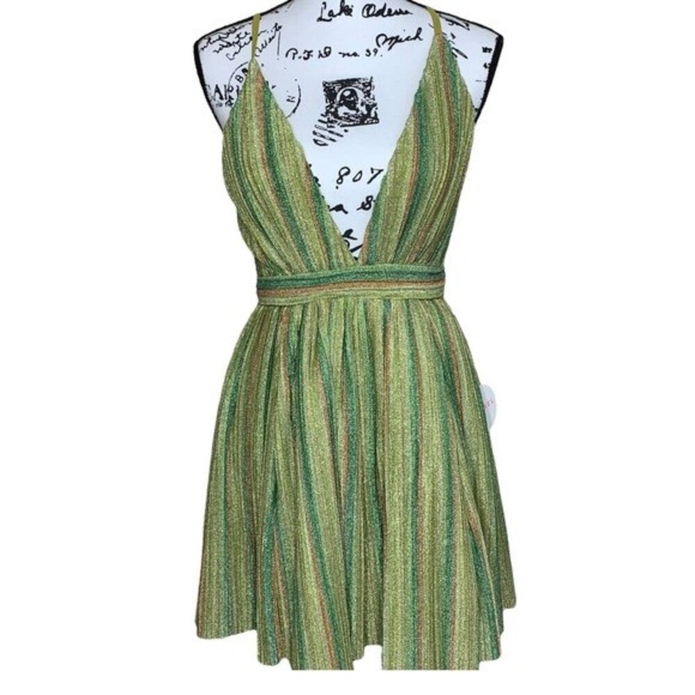 LUXXEL Lime green dress women Glitter omber mini tutu dress size S baddie chic